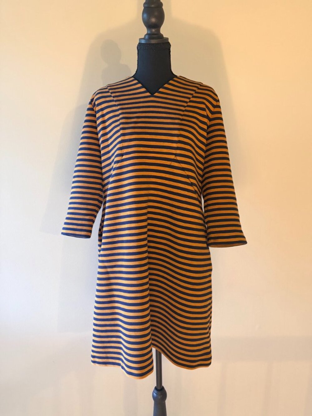 Boden Bronte Ottomon, Beige and Navy stripes